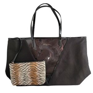 Victorias Secret Love Victoria Black Clear Canvas Large Tote Bag Clutch inside